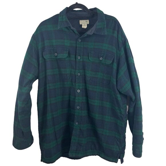 L.L. Bean Plaid Fleece-Lined Flannel Shacket Jacket Men's Size L - Picture 1 of 9